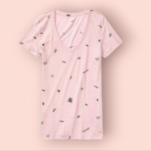Pink  cotton Graphic V neckline Campus  T shirt
